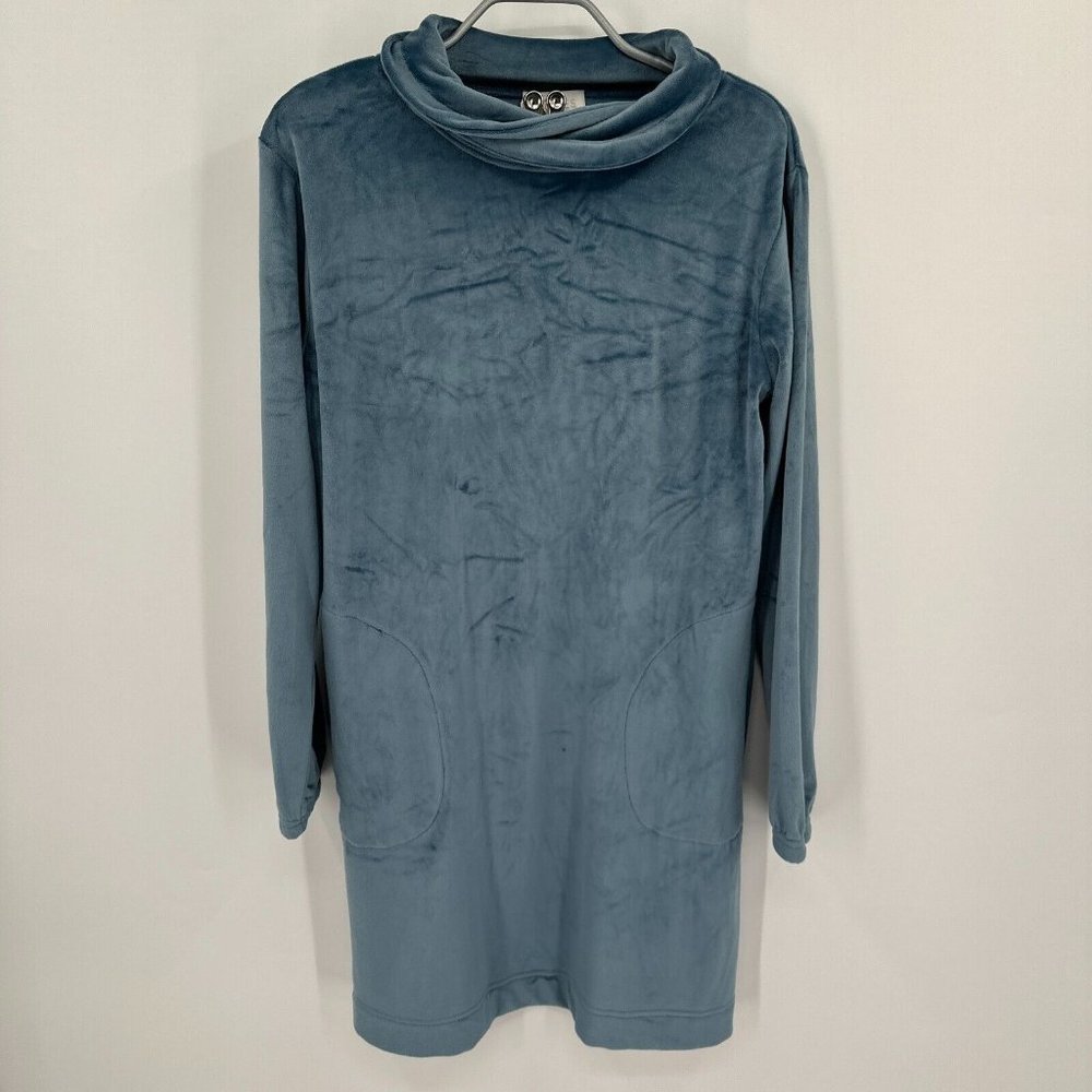 Softies 35" Feather Velour Funnel Neck Lounger Dress sz S Blue Spring Lake NWOT
